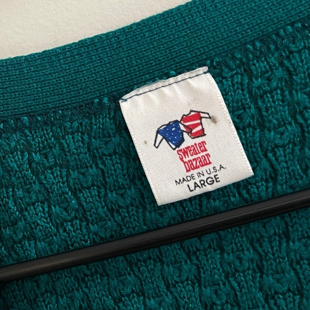 Vintage Sweater Bazaar V neck cardigan sweater large preppy coastal chic classic - Picture 3 of 8